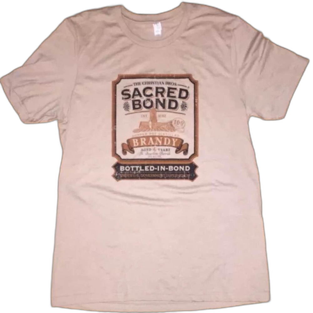 NEW! Sacred Bond Brandy Christian Bros Men's Large Tan Brown T-shirt‎ Liquor